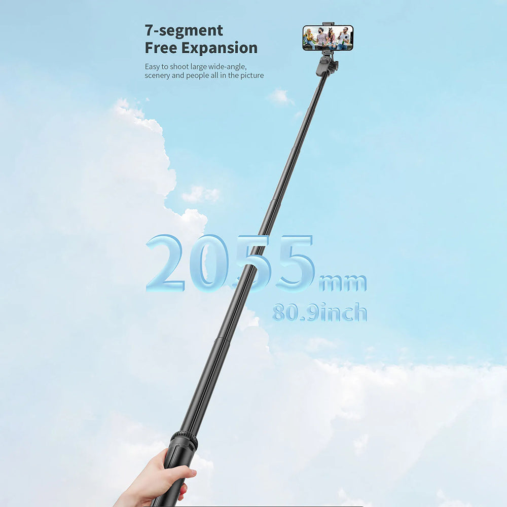 Suport Techsuit Selfie Stick (C05), Large Ajustable Tripod with Bluetooth Remote Control, 360, Aluminium Alloy, 205cm, Negru