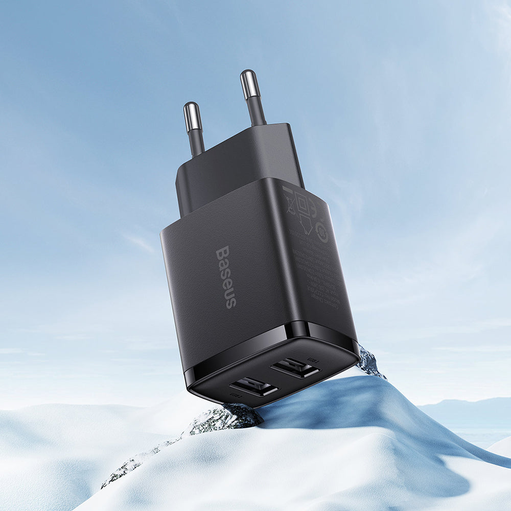Incarcator Baseus (CCXJ010201), 2 x USB, 10.5W, 5V/ 2A, Polycarbonate, Negru