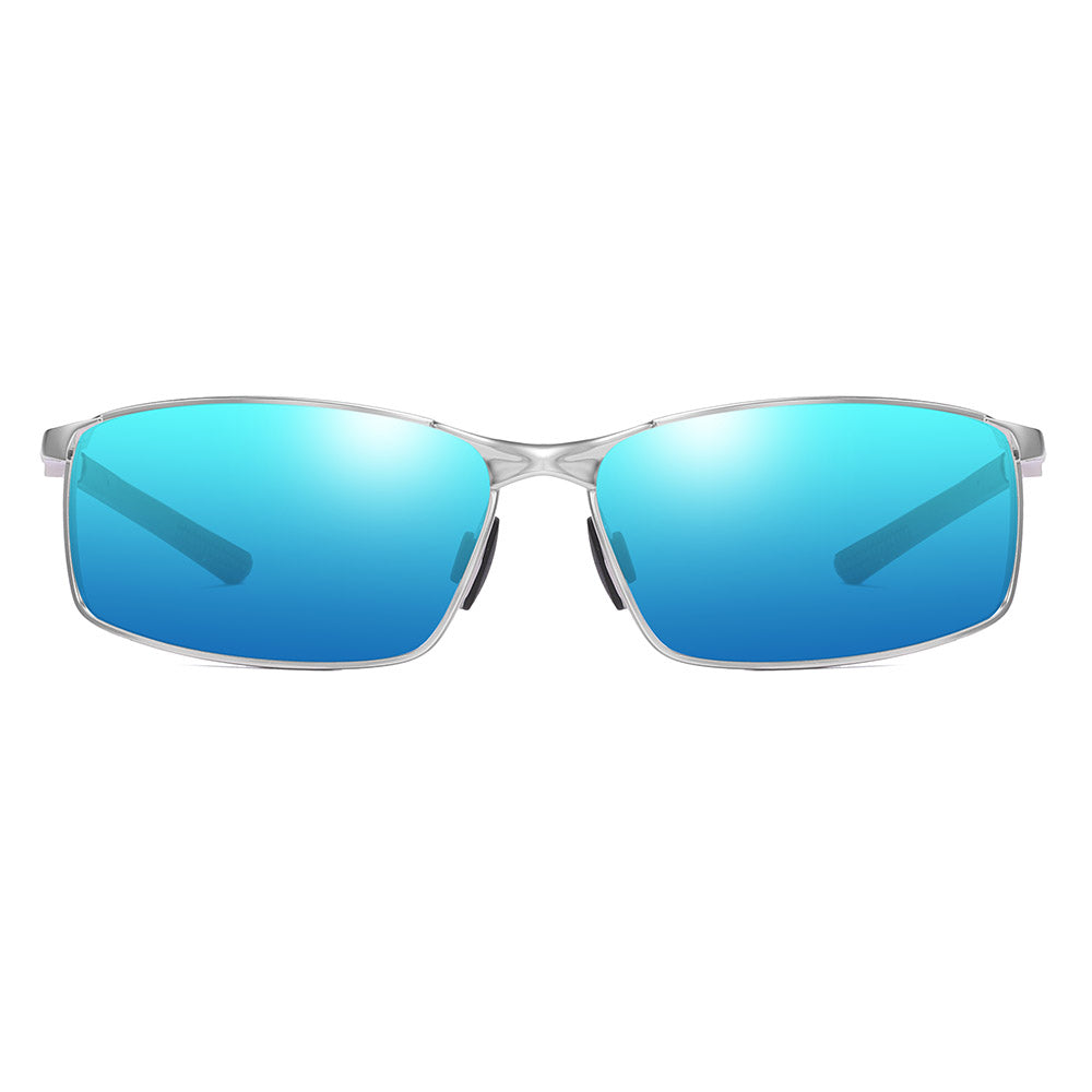 Techsuit Sunglasses Polarized (559), for Men, with UV Protection and Metal Frame, Rectangular, Argintiu / Blue Mirror