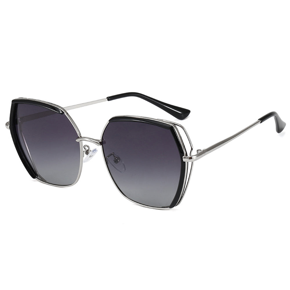 Techsuit Sunglasses Polarized (9768), Hexagonal, with UV Protection and Metal Frame, Negru / Silver / Gray