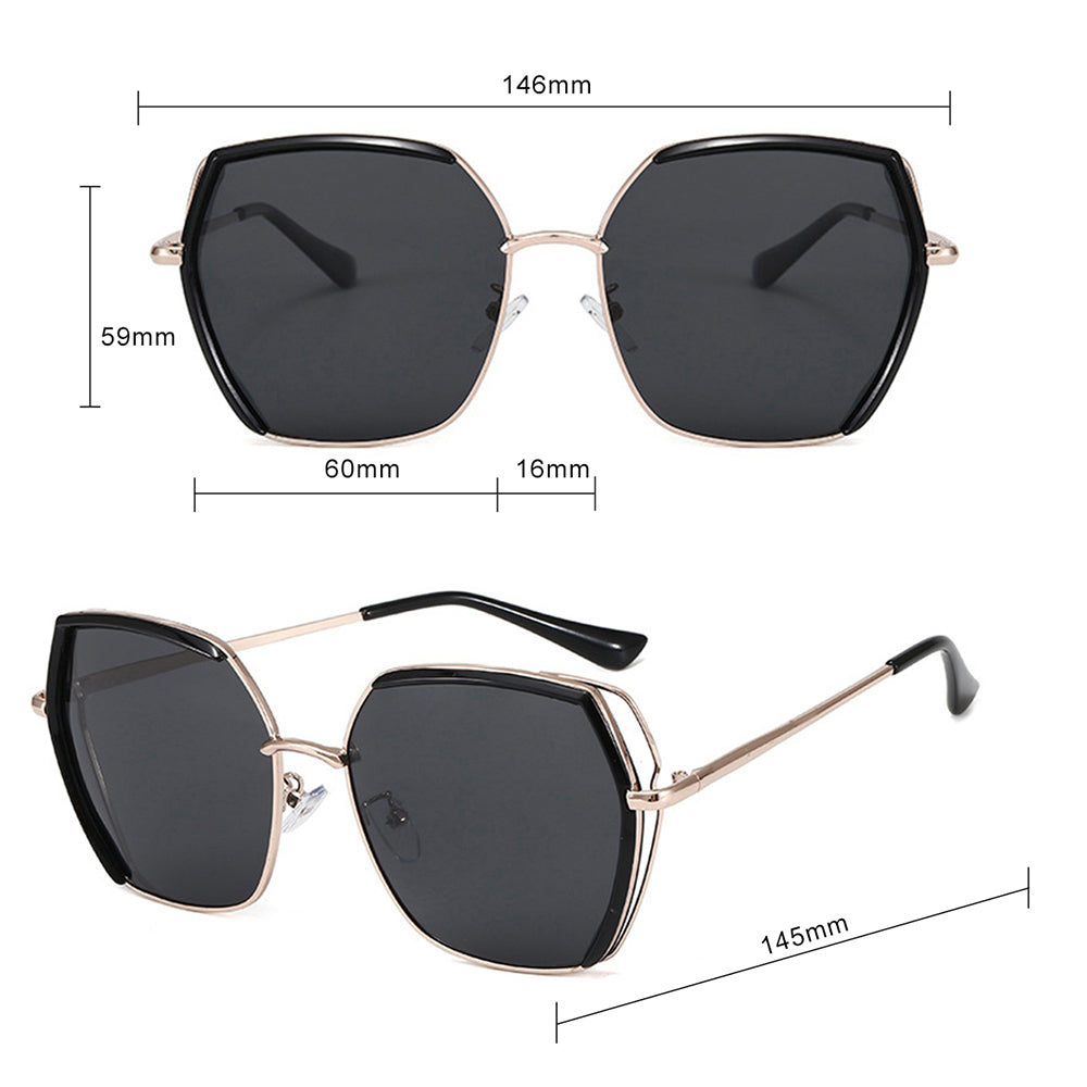 Techsuit Sunglasses Polarized (9768), Hexagonal, with UV Protection and Metal Frame, Negru / Silver / Gray