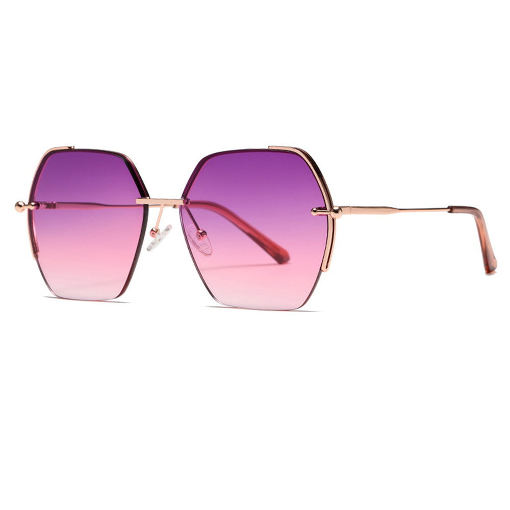 Techsuit Sunglasses (8561), for Women with Metal Frame and Nylon Lens, Hexagonal, Roz Auriu / Purple / Red