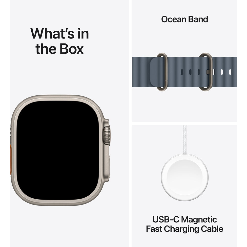 Apple Watch Ultra 3, GPS, Cellular, Carcasa Natural Titanium 49mm, Ancor Blue Ocean Band