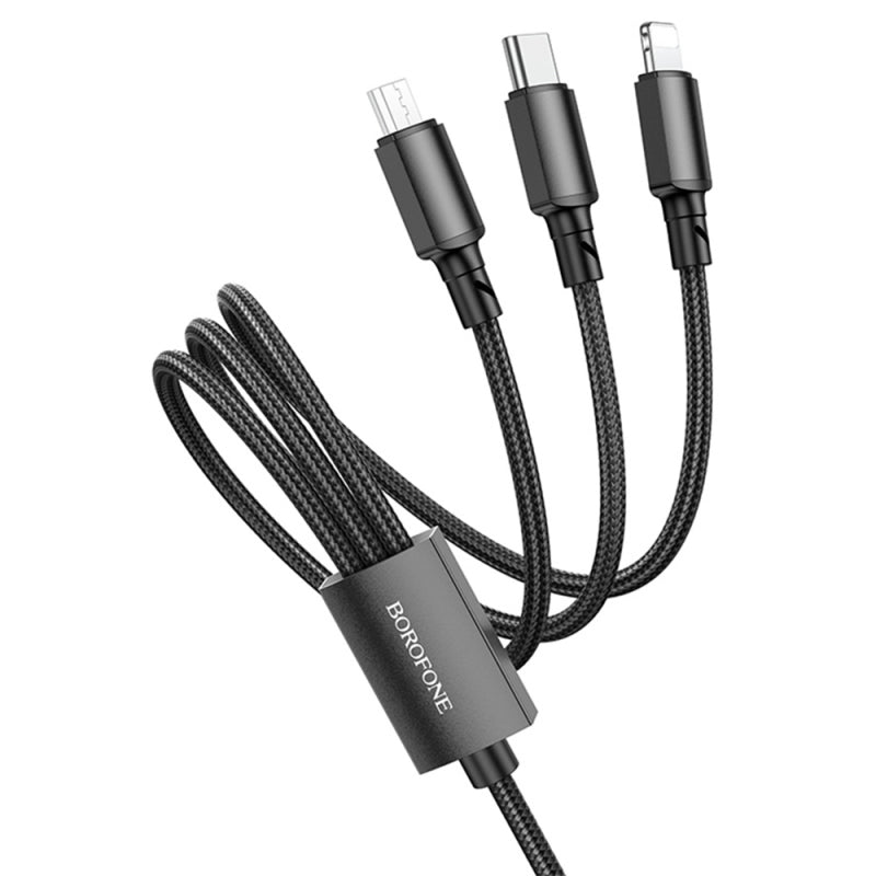 Cablu Incarcare USB-A - Lightning / microUSB / USB-C Borofone BX72, 18W, 1m - Negru - NotebookGsm