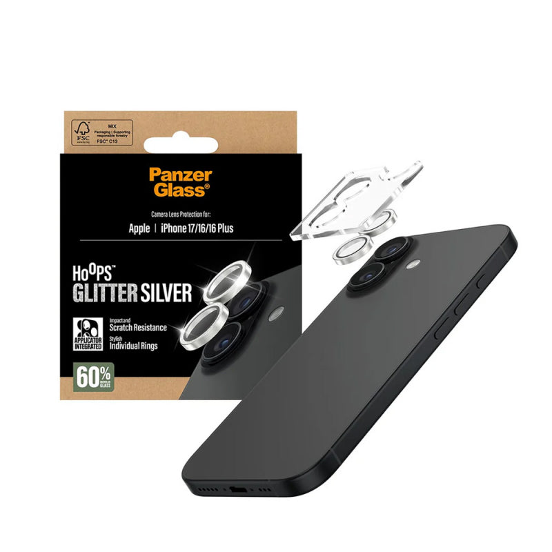 Folie de protectie Camera Spate PanzerGlass Hoops Glitter pentru Apple iPhone 17 / 16 Plus / 16, Sticla Securizata