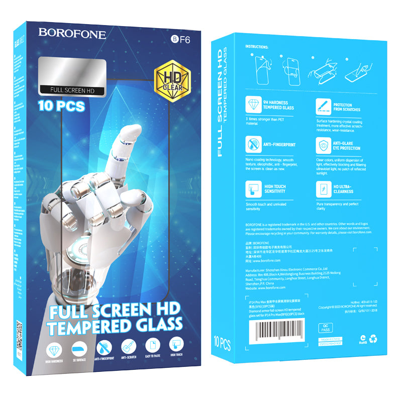 Folie de protectie Ecran Borofone BF6 Diamond Armor pentru Apple iPhone 15 Pro Max, Sticla Securizata, Full Glue, Set 10 bucati - Neagra - NotebookGsm