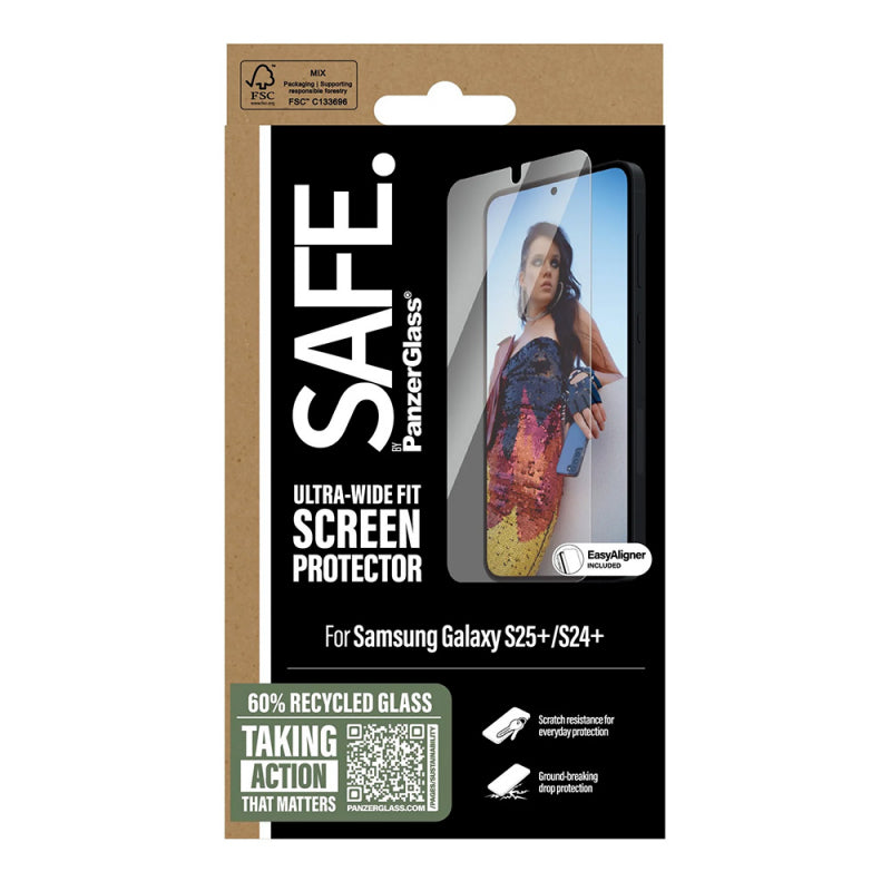 Folie de protectie Ecran PanzerGlass Safe. Ultra-Wide Fit EasyAligner pentru Samsung Galaxy S25+ S936 / S24+ S926, Sticla Securi - Transparenta - NotebookGsm