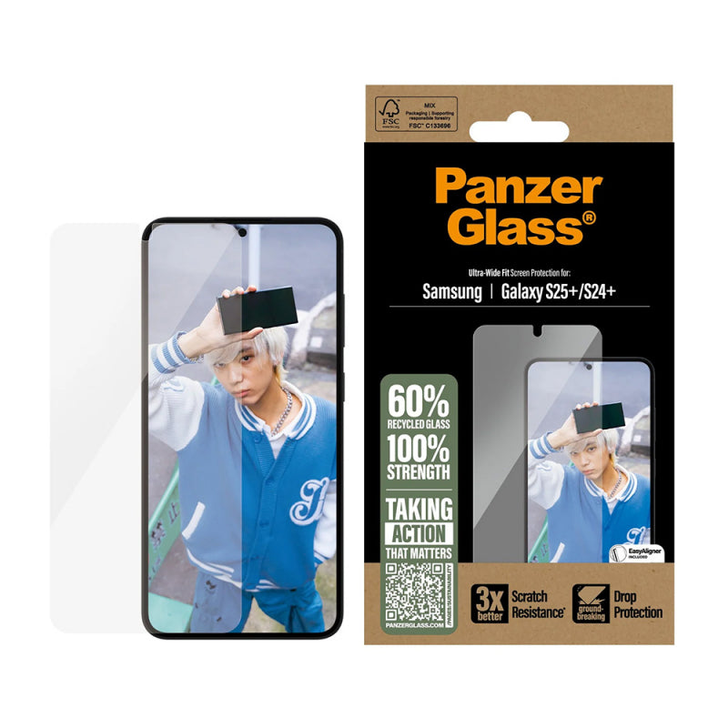 Folie de protectie Ecran PanzerGlass Ultra-Wide Fit pentru Samsung Galaxy S25+ S936 / S24+ S926, Sticla Securizata, Full Glu - Transparenta - NotebookGsm