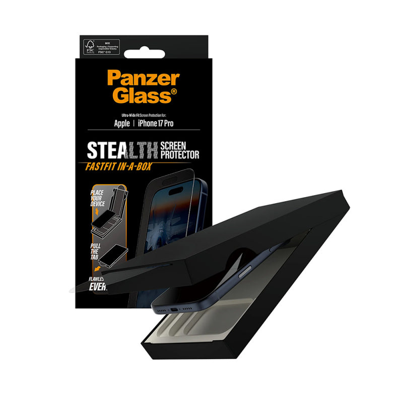 Folie de protectie Ecran PanzerGlass Ultra-Wide Fit Stealth Fastfit pentru Apple iPhone 17 Pro, Sticla Securizata, Full Glu