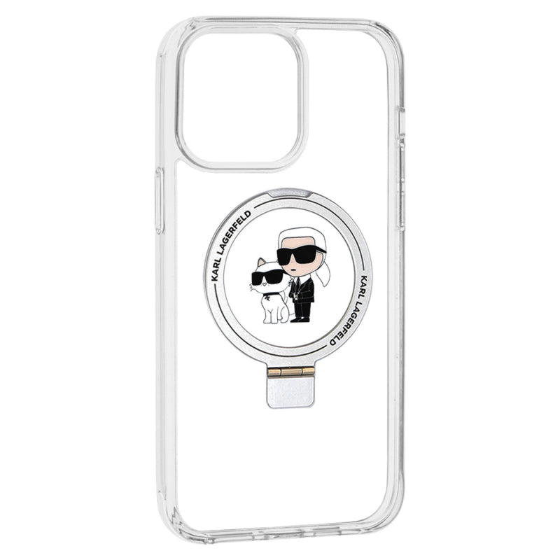 Husa MagSafe pentru Apple iPhone 14 Pro, Karl Lagerfeld, Ring Stand Karl & Choupette - Alba - NotebookGsm