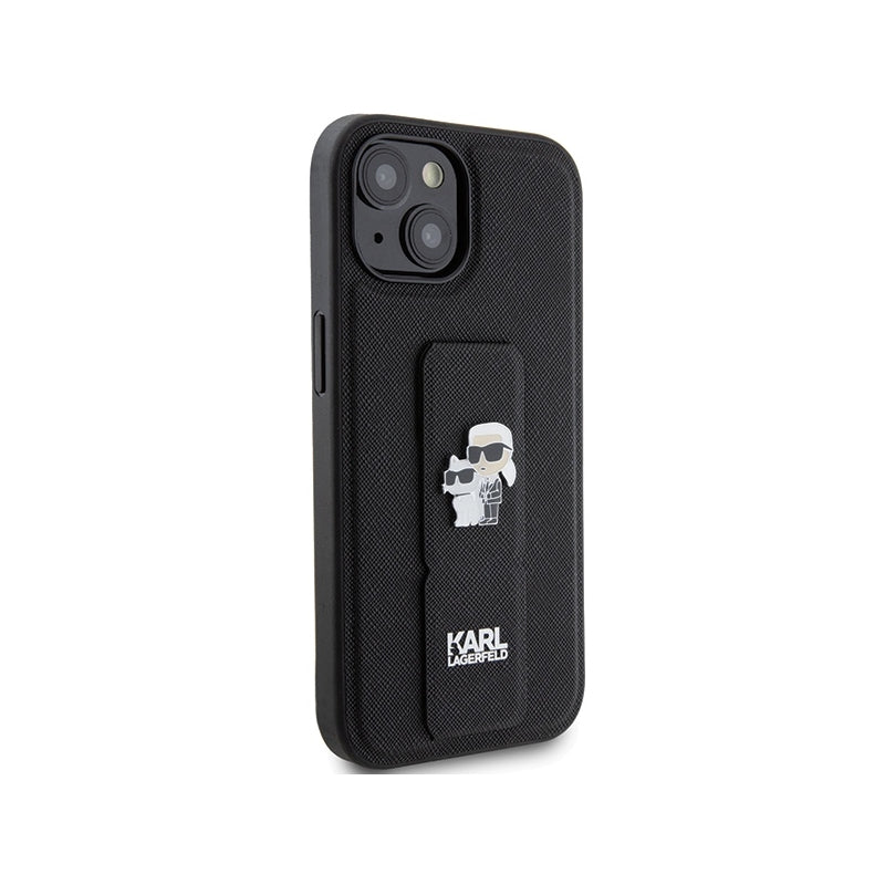 Husa MagSafe pentru Apple iPhone 15 Plus / 14 Plus, Karl Lagerfeld, Saffiano Gripstand Karl & Choupett - Neagra - NotebookGsm