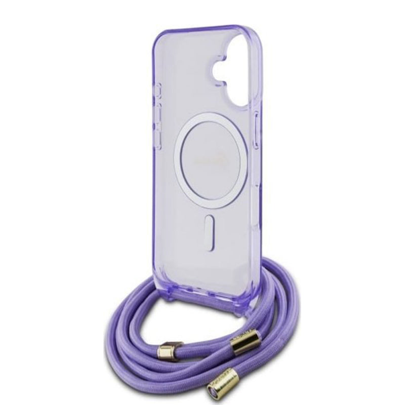 Husa MagSafe pentru Apple iPhone 16, Guess, IML Crossbody Cord Script