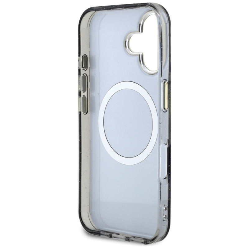Husa MagSafe pentru Apple iPhone 16, Guess, IML Metal Glitter Flowers Triangl