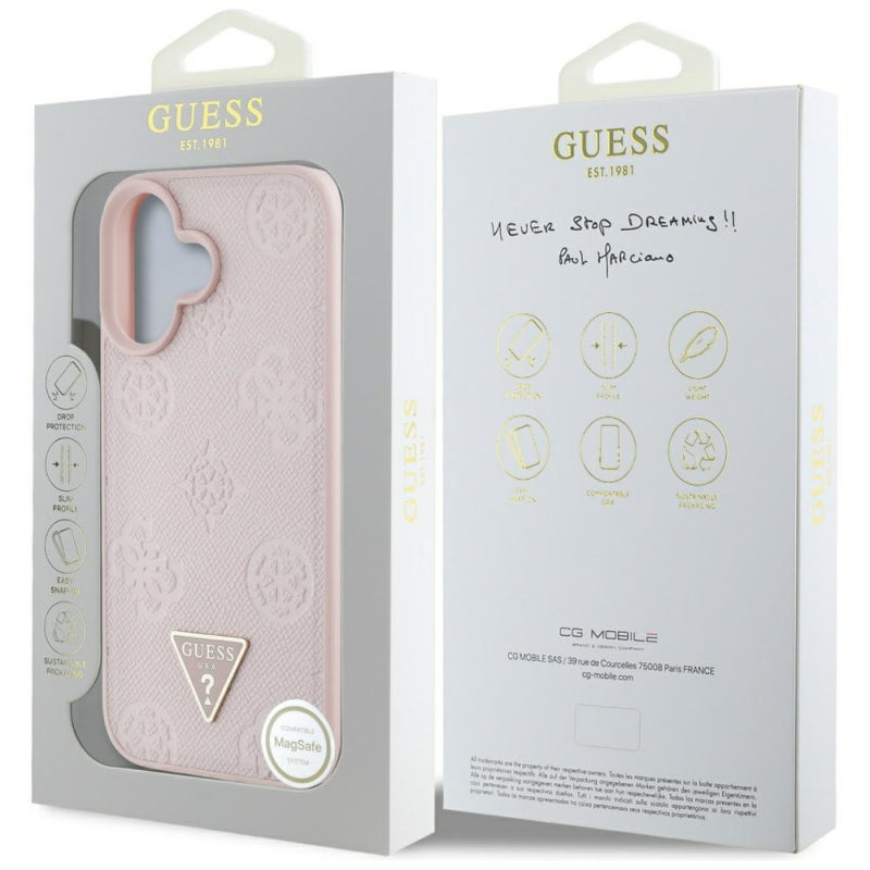 Husa MagSafe pentru Apple iPhone 16, Guess, Peony Grained Hot Stamp Triangle