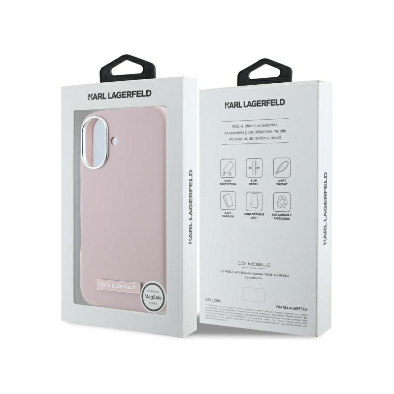Husa MagSafe pentru Apple iPhone 16, Karl Lagerfeld, FW Metal Plate - Roz - NotebookGsm
