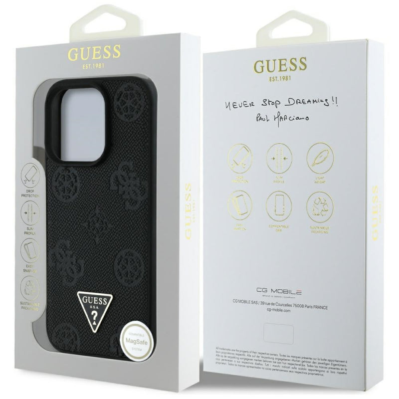 Husa MagSafe pentru Apple iPhone 16 Pro, Guess, Peony Grained Hot Stamp Triangl