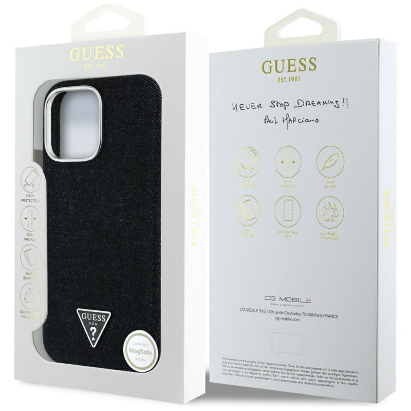 Husa MagSafe pentru Apple iPhone 16 Pro Max, Guess, Denim Triangle Logo