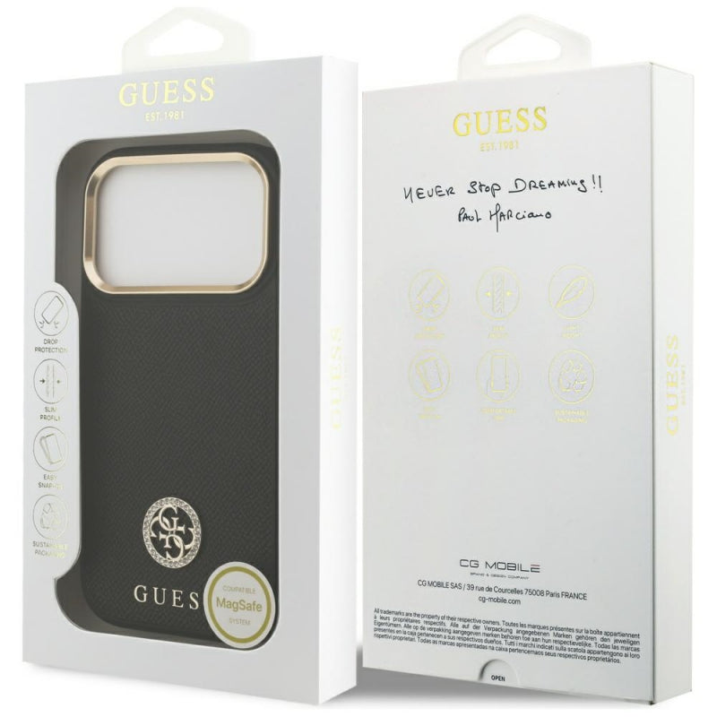 Husa MagSafe pentru Apple iPhone 17 Pro, Guess, Grained Strass Logo