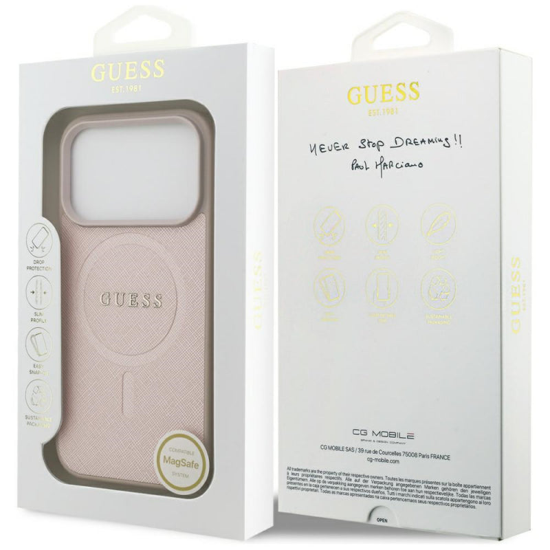 Husa MagSafe pentru Apple iPhone 17 Pro, Guess, Saffiano Classic Log