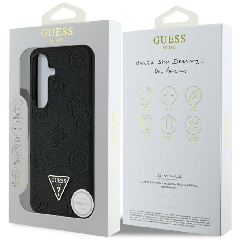 Husa MagSafe pentru Samsung Galaxy S25 S931, Guess, Peony Grained Hot Stamp Triangl