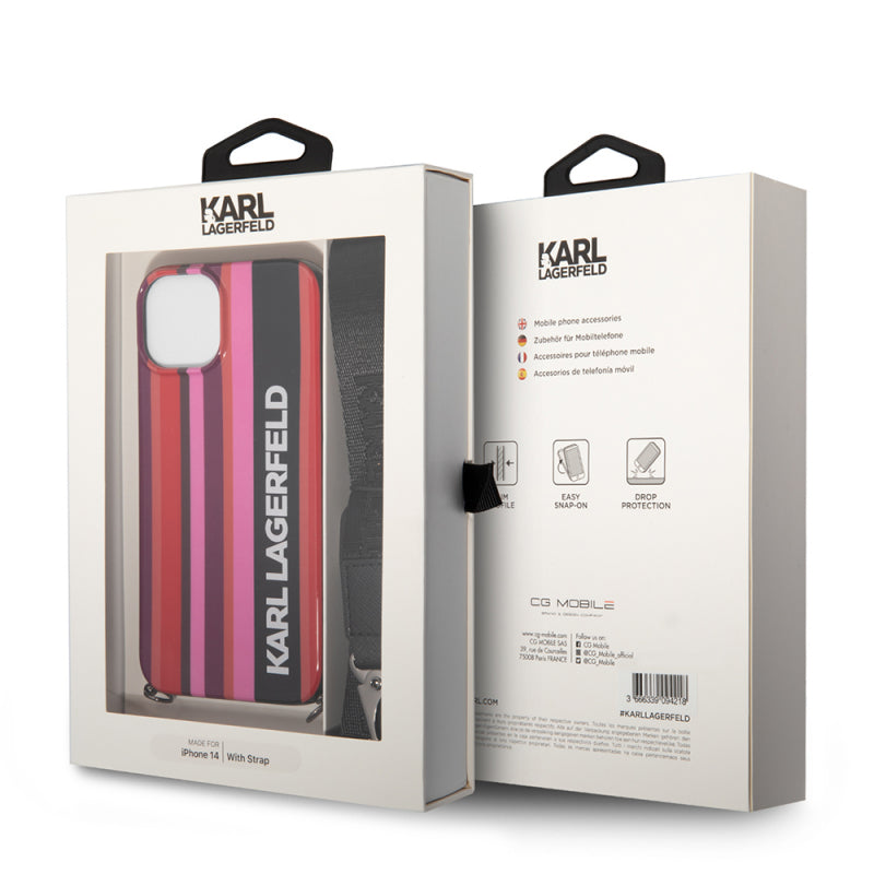 Husa pentru Apple iPhone 14, Karl Lagerfeld, Color Stripes with Strap