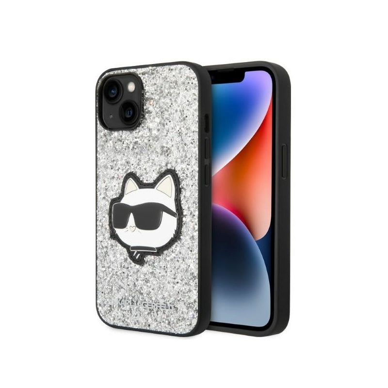 Husa pentru Apple iPhone 14, Karl Lagerfeld, Glitter Choupette Patch - Argintie - NotebookGsm