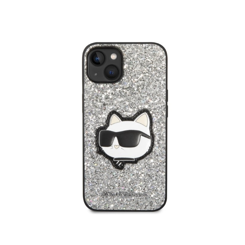 Husa pentru Apple iPhone 14, Karl Lagerfeld, Glitter Choupette Patch - Argintie - NotebookGsm