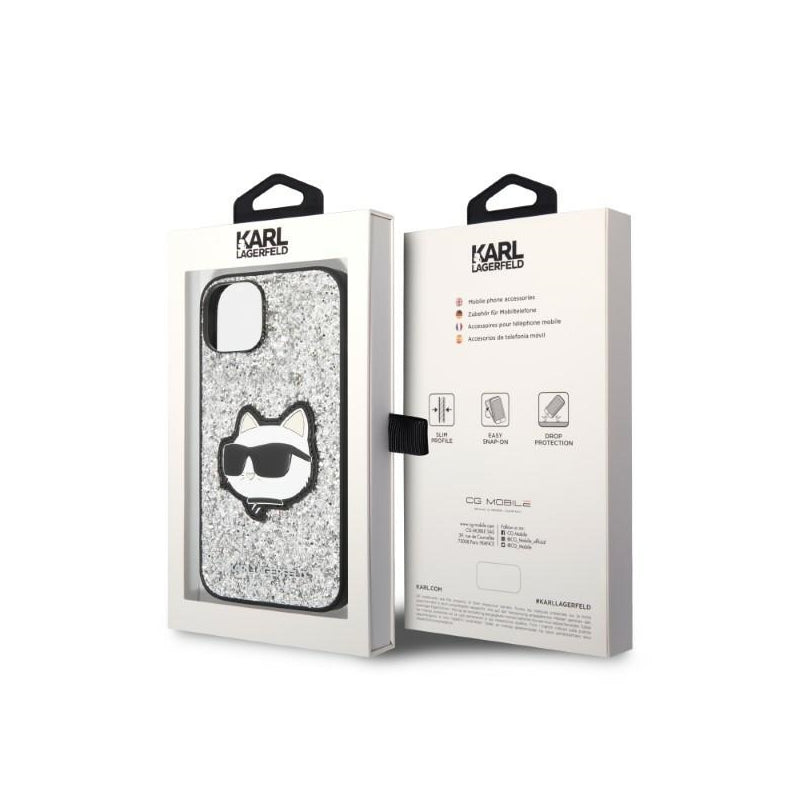 Husa pentru Apple iPhone 14, Karl Lagerfeld, Glitter Choupette Patch - Argintie - NotebookGsm