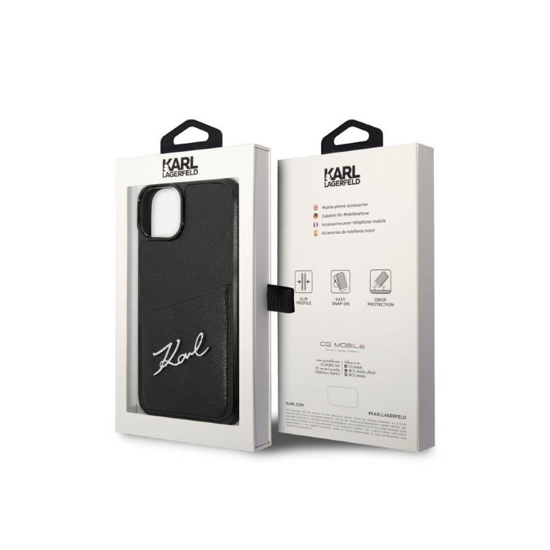 Husa pentru Apple iPhone 14 Plus, Karl Lagerfeld, Cardslots Signature Logo - Neagra - NotebookGsm
