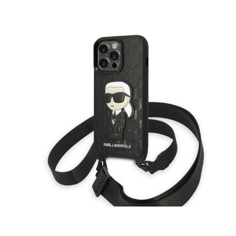 Husa pentru Apple iPhone 14 Pro, Karl Lagerfeld, Monogram Ikonik Karl - Neagra - NotebookGsm