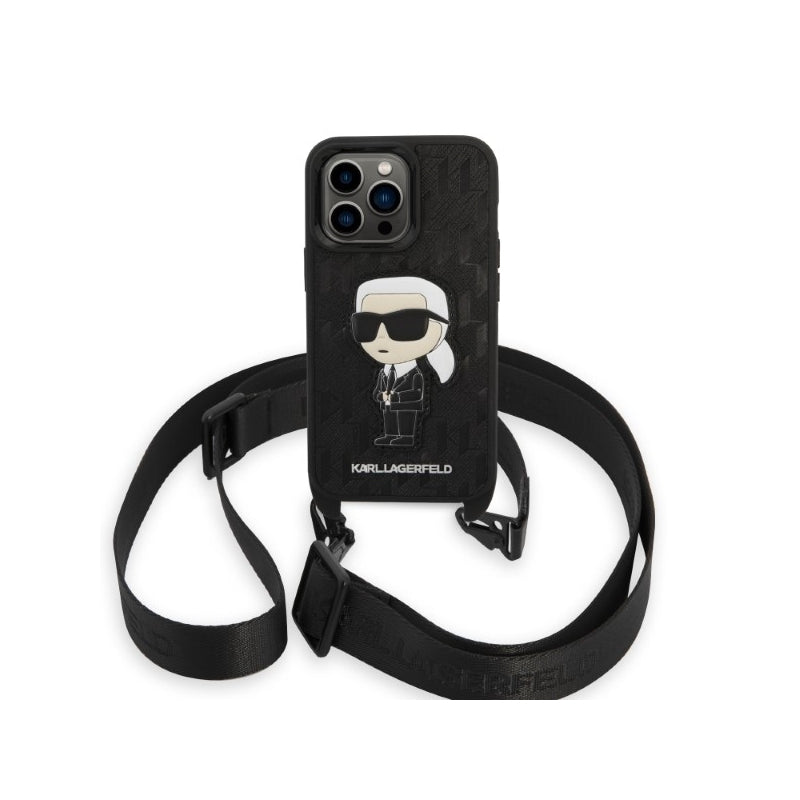 Husa pentru Apple iPhone 14 Pro, Karl Lagerfeld, Monogram Ikonik Karl - Neagra - NotebookGsm