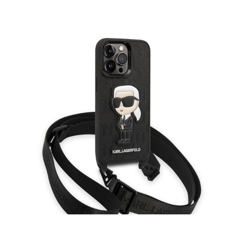 Husa pentru Apple iPhone 14 Pro, Karl Lagerfeld, Monogram Ikonik Karl - Neagra - NotebookGsm