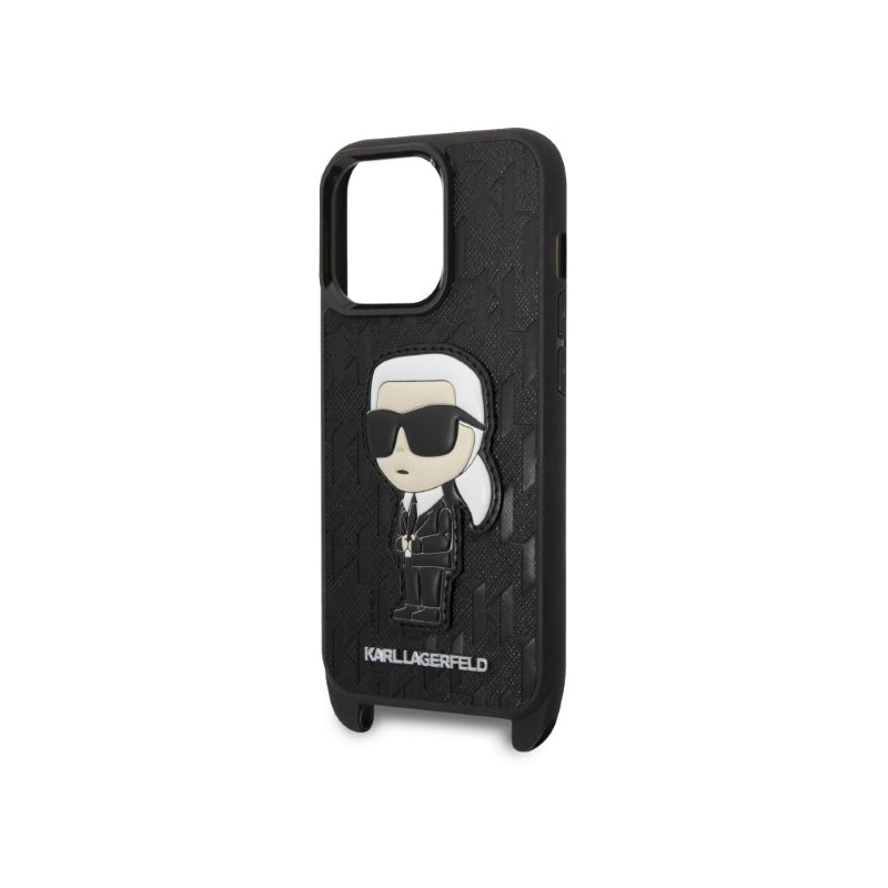 Husa pentru Apple iPhone 14 Pro, Karl Lagerfeld, Monogram Ikonik Karl - Neagra - NotebookGsm