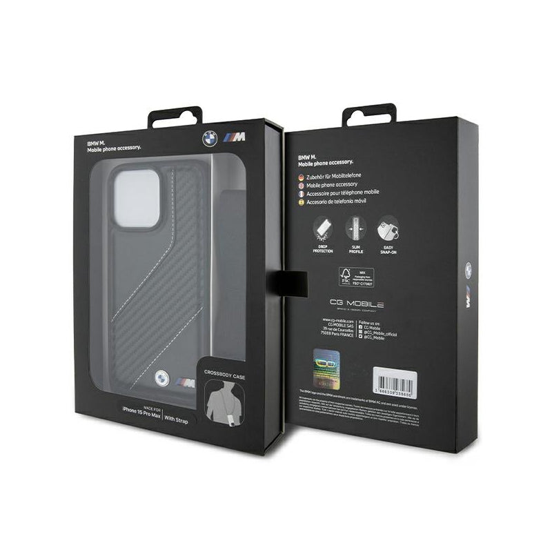 Husa pentru Apple iPhone 15 Pro, BMW, M Edition Carbon Stripe & Strap - Neagra - NotebookGsm