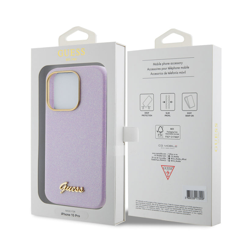 Husa pentru Apple iPhone 15 Pro, Guess, Glitter Glossy Script
