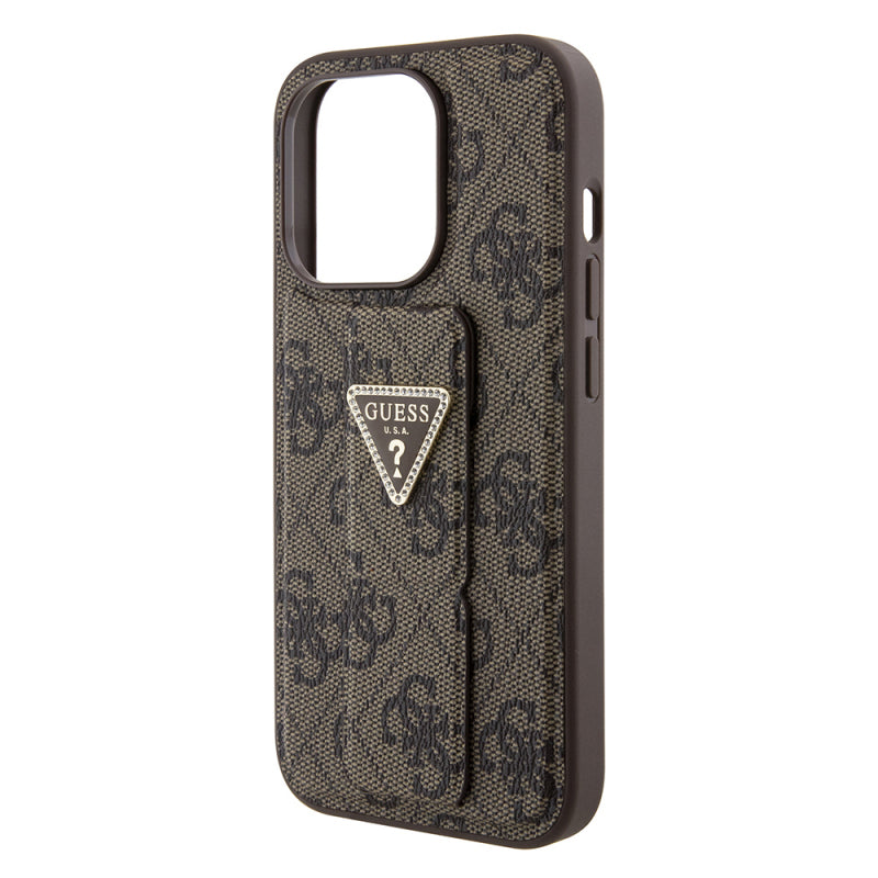 Husa pentru Apple iPhone 15 Pro, Guess, Grip Stand 4G Triangle Strass