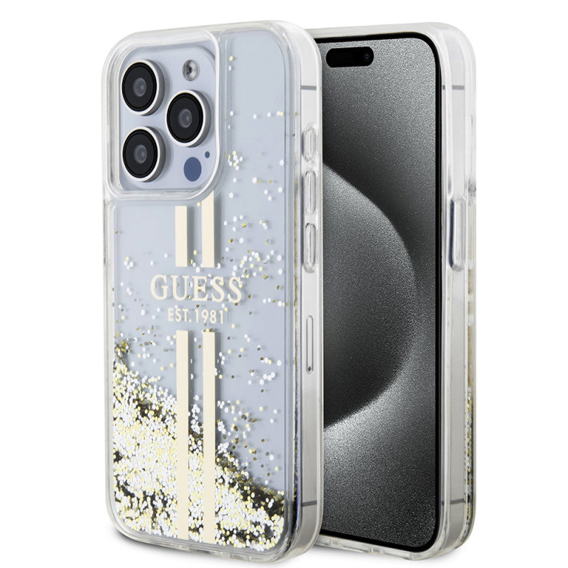 Husa pentru Apple iPhone 15 Pro, Guess, Liquid Glitter Gold Stri