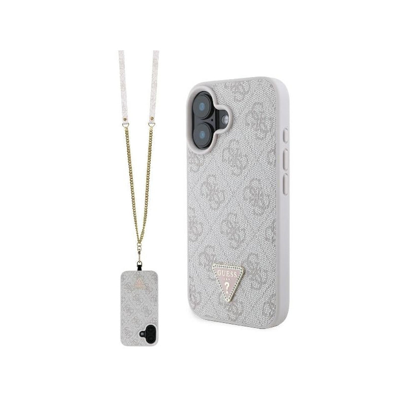 Husa pentru Apple iPhone 16, Guess, Crossbody 4G Triangle Strass