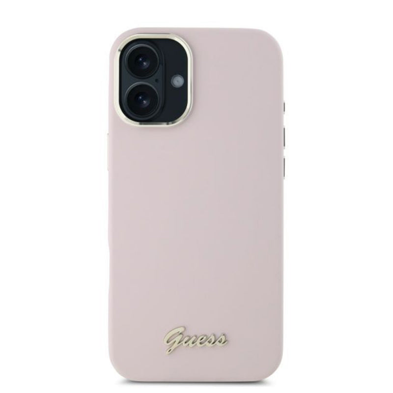Husa pentru Apple iPhone 16, Guess, Script Metal Logo & Frame