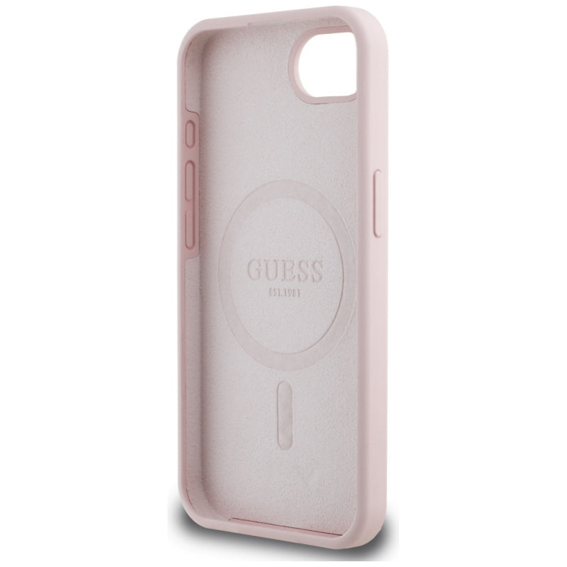 Husa pentru Apple iPhone 16e, Guess, Script Metal Log - Roz - NotebookGsm