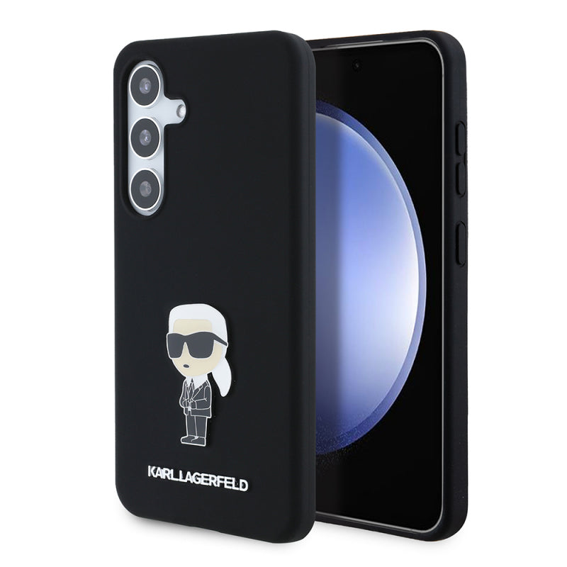 Husa pentru Samsung Galaxy S24 S921, Karl Lagerfeld, Silicone Ikonik Karl Metal - Neagra - NotebookGsm