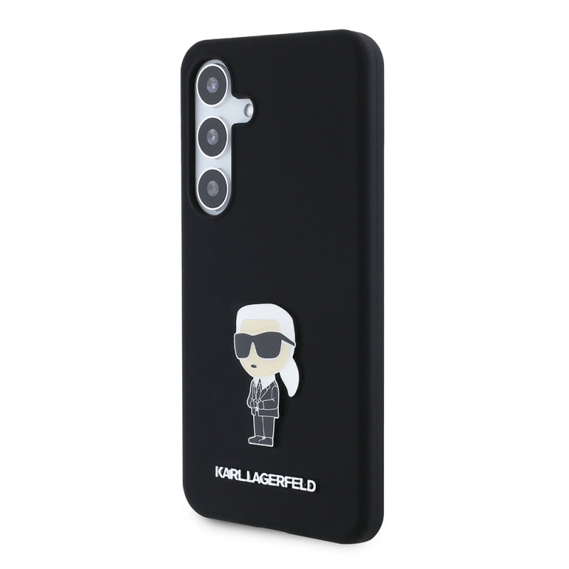 Husa pentru Samsung Galaxy S24 S921, Karl Lagerfeld, Silicone Ikonik Karl Metal - Neagra - NotebookGsm