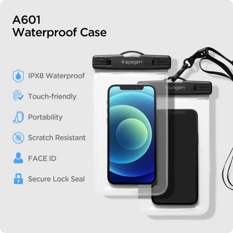 Husa Universala Waterproof pentru Telefon max. 3.5inch - 7inch, Spigen, A601, Set 2 buati - Transparenta - NotebookGsm