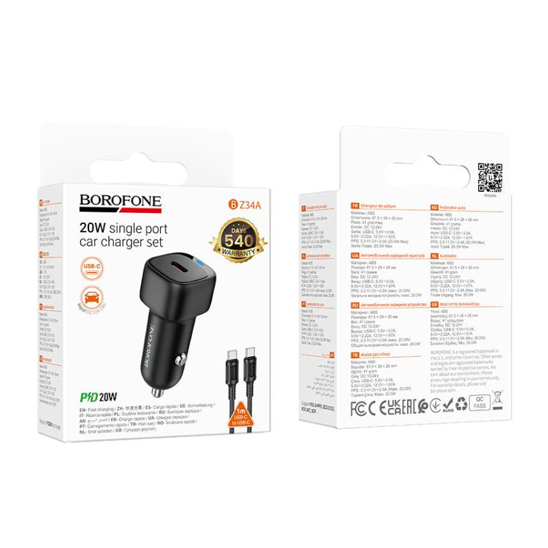 Incarcator Auto Cu Cablu USB-C Borofone BZ34A Cloud, 20W, 3A, 1 x USB-C
