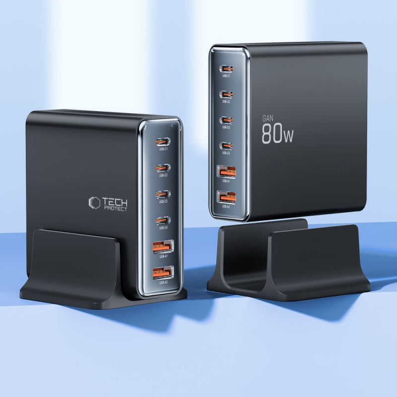 Tech-Protect DC80W hálózati adapter, 80W, 3A, 2 db USB-A - 4 db USB-C