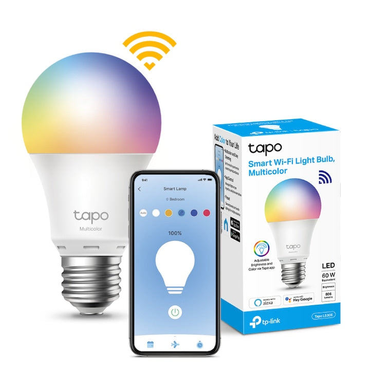 Okos RGB LED izzó TP-Link Tapo L530E, Wi-Fi, E27, 8,7 W (60 W), 806 lm, színes fény, hangvezérlés