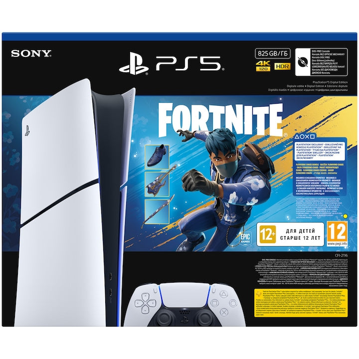Consola PlayStation 5 Digital Edition (PS5) Slim, 825GB SSD, E-Chassis, Fortnite Flowering Chaos Bundle