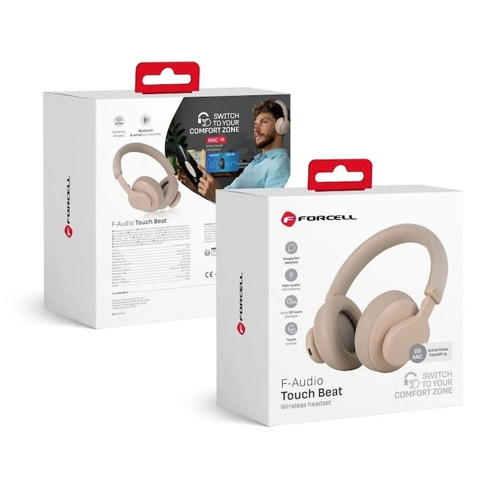 Casti wireless Forcell F-Audio ANC Touch Beat, activare prin atingere, reducere zgomot, 30 ore autonomie