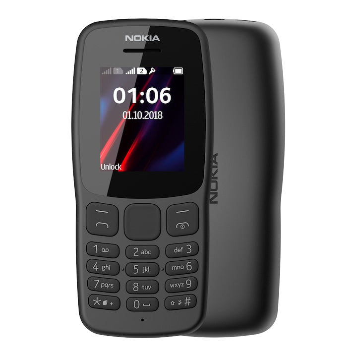 Nokia 106 (2018) Mobiltelefon, Dual SIM, Fekete