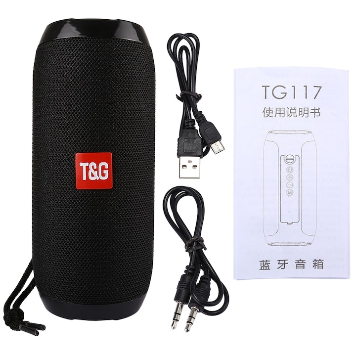 T&G TG117 Hordozható hangszóró, Bluetooth, Fekete